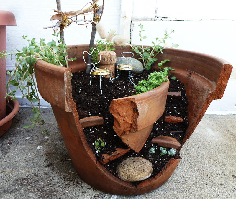 broken pot fairy garden