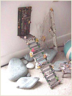 fairy ladder and door with twigs and hot glue