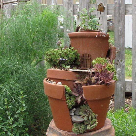 Broken pots turned into a fairy paradise!